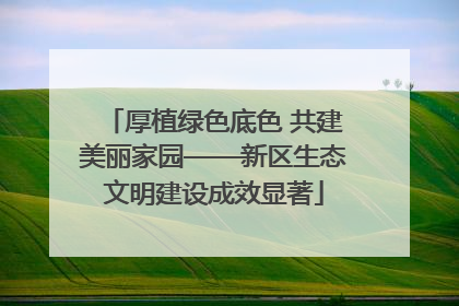 厚植绿色底色 共建美丽家园——新区生态文明建设成效显著