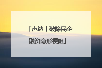 声纳丨破除民企融资隐形梗阻